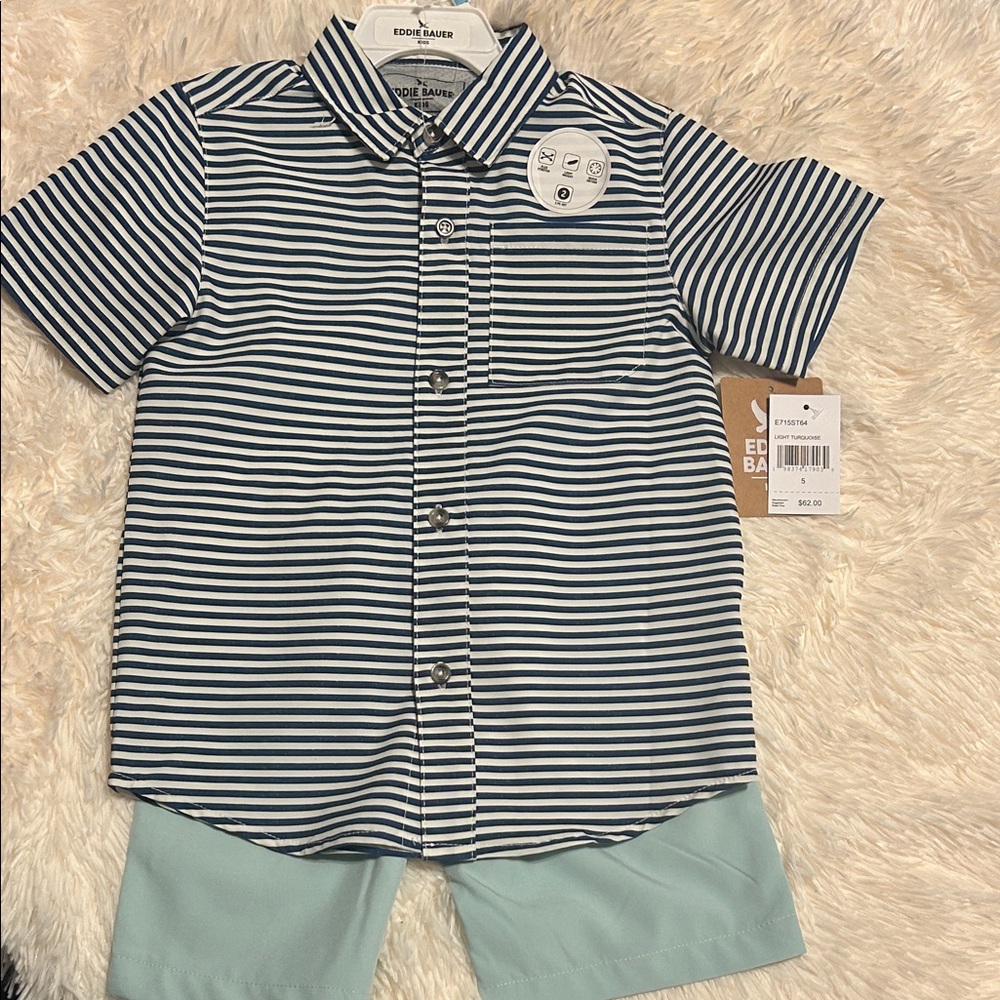 Eddie Bauer Navy Striped Shirt with Mint Shorts